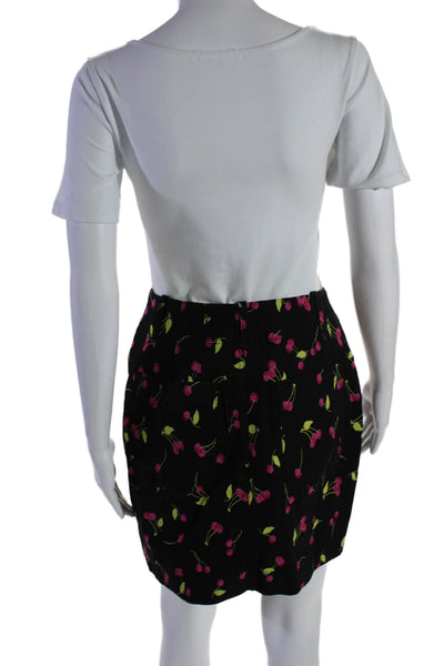 Maeve Anthropologie Womens Zipper Fly Cherry Pencil Skirt Black Cotton Small