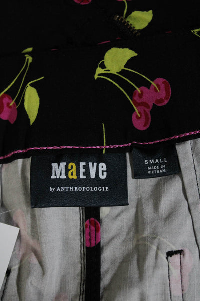 Maeve Anthropologie Womens Zipper Fly Cherry Pencil Skirt Black Cotton Small