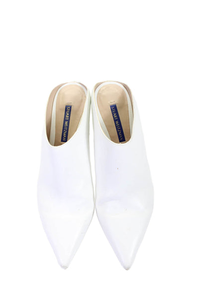 Stuart Weitzman Womens Tapered Heel Pointed Toe Mules Pumps White Leather Size 7