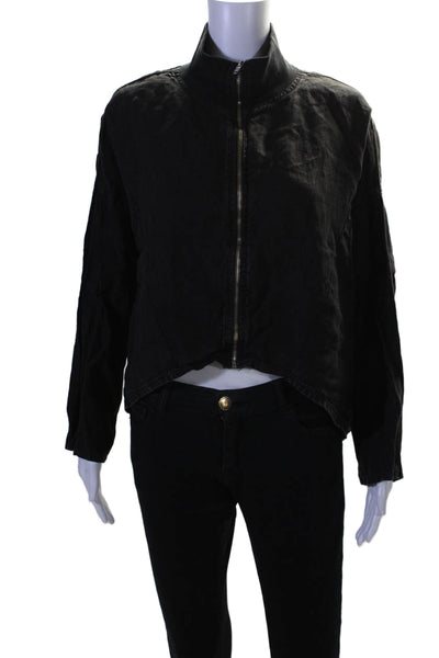 Anthropologie Womens Textured Collar Lined Zip Light Jacket Black Size L