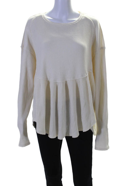 We The Free Womens Cotton Lined Tiered Long Sleeve Knit Blouse Cream Size M