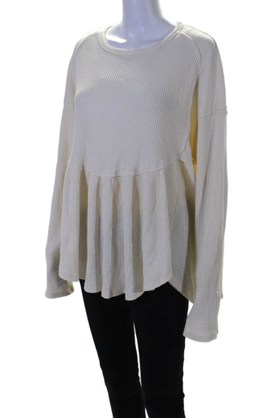 We The Free Womens Cotton Lined Tiered Long Sleeve Knit Blouse Cream Size M