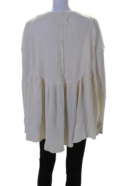 We The Free Womens Cotton Lined Tiered Long Sleeve Knit Blouse Cream Size M