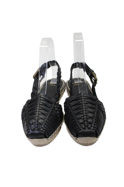 Altuzarra Women's Leather Braided Espadrille Buckle Sandals Black Size 35