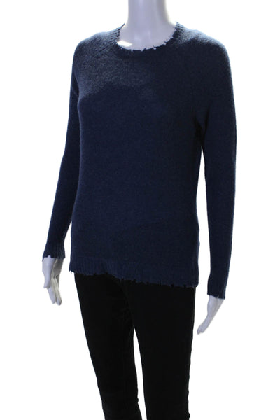 Minnie Rose Women's Long Sleeves Distress Cashmere Sweater Blue Size XS