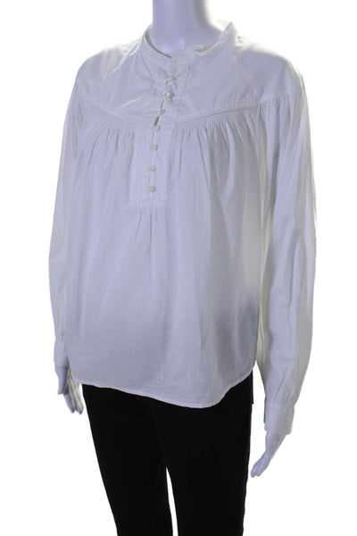 Xirena Women's Round Neck Long Sleeves Half Button Blouse White Size XS