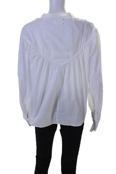 Xirena Women's Round Neck Long Sleeves Half Button Blouse White Size XS