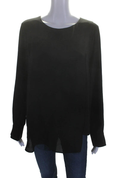 BCBG Max Azria Womens Round Neck Draped Long Sleeve Blouse Top Black Size M