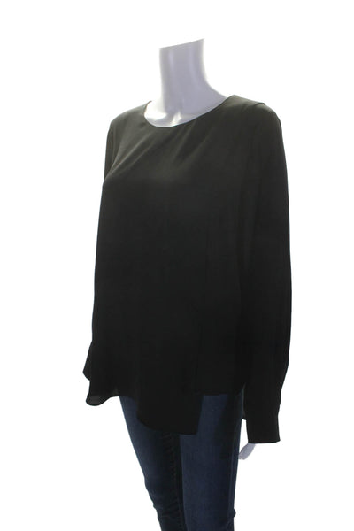 BCBG Max Azria Womens Round Neck Draped Long Sleeve Blouse Top Black Size M