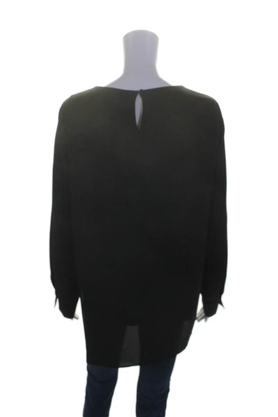 BCBG Max Azria Womens Round Neck Draped Long Sleeve Blouse Top Black Size M