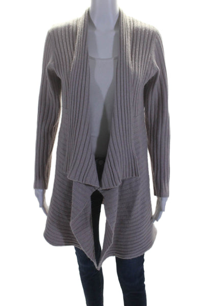 Autumn Cashmere Womens Ribbed Draped Textured Open Front Cardigan Tan Size M