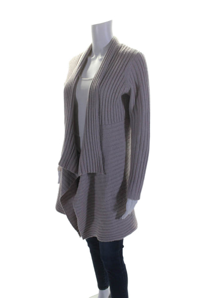 Autumn Cashmere Womens Ribbed Draped Textured Open Front Cardigan Tan Size M