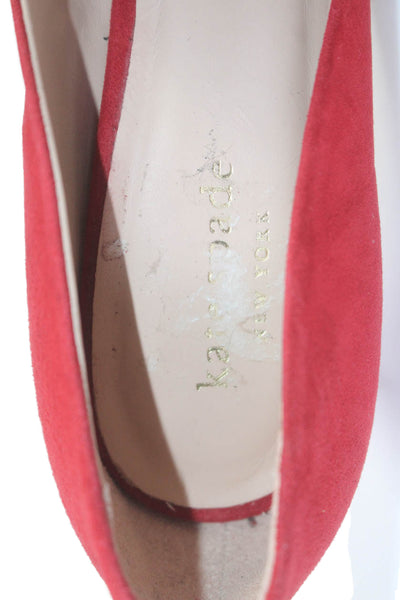 Kate Spade Womens Suede Almond Toe Slip-On Stiletto Heels Pumps Red Size 7.5