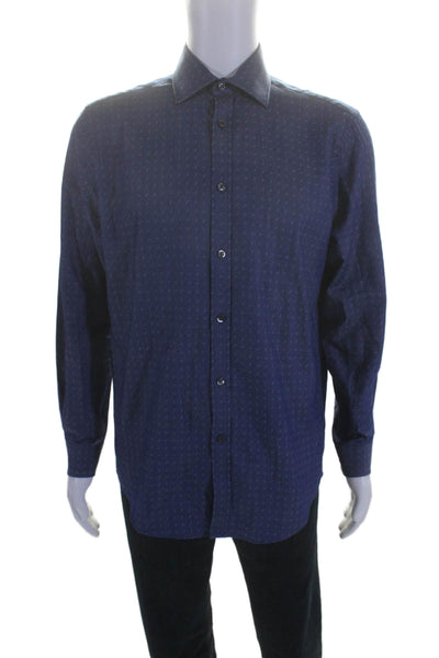 Michael Michael Kors Mens Geometric Long Sleeved Collared Shirt Blue Size 32