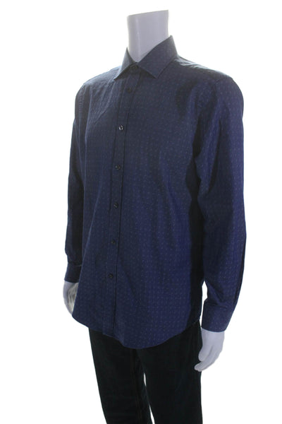 Michael Michael Kors Mens Geometric Long Sleeved Collared Shirt Blue Size 32