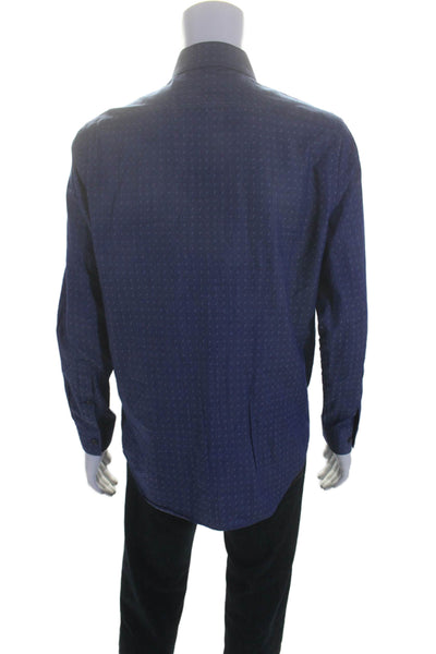 Michael Michael Kors Mens Geometric Long Sleeved Collared Shirt Blue Size 32