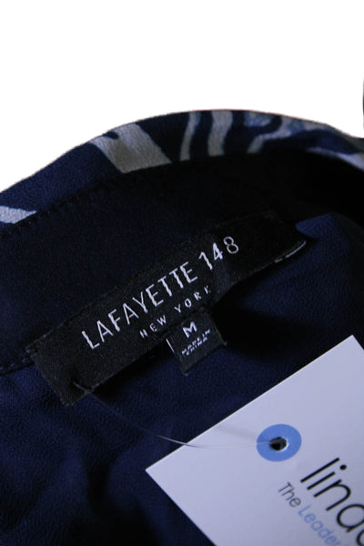 Lafayette 148 New York Womens Button Front Collared Silk Shirt Blue Size Medium