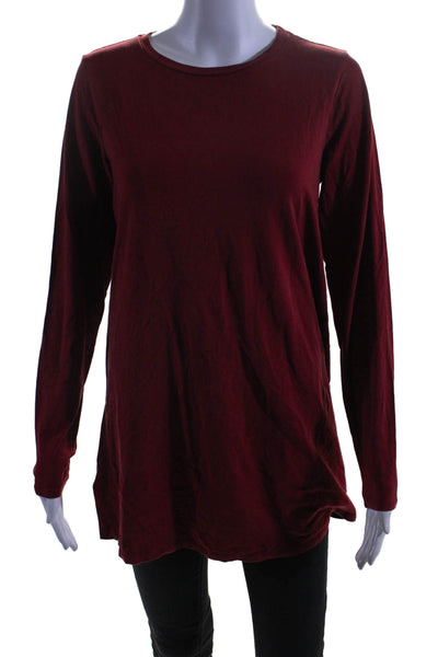 Eileen Fisher Womens Long Sleeve Side Slit Scoop Neck Tee Shirt Red Size Small