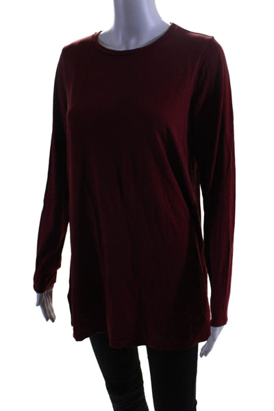 Eileen Fisher Womens Long Sleeve Side Slit Scoop Neck Tee Shirt Red Size Small