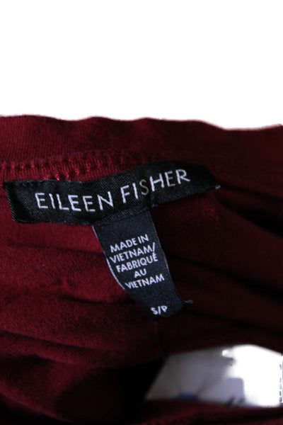 Eileen Fisher Womens Long Sleeve Side Slit Scoop Neck Tee Shirt Red Size Small