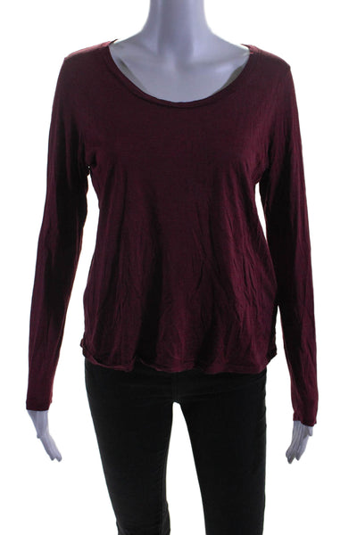 Eileen Fisher Womens Long Sleeve Scoop Neck Silk Knit Tee Shirt Red Size Small