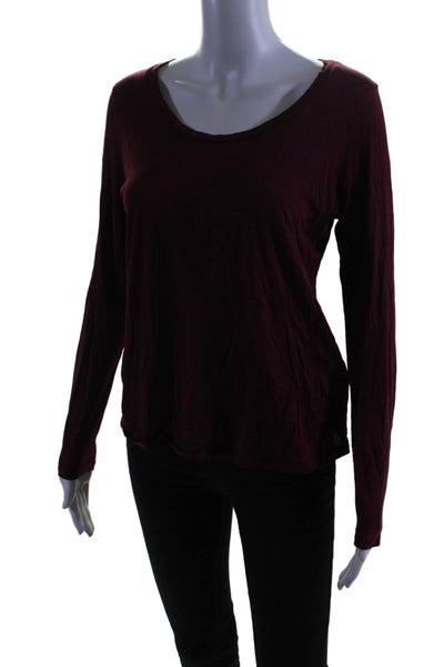 Eileen Fisher Womens Long Sleeve Scoop Neck Silk Knit Tee Shirt Red Size Small