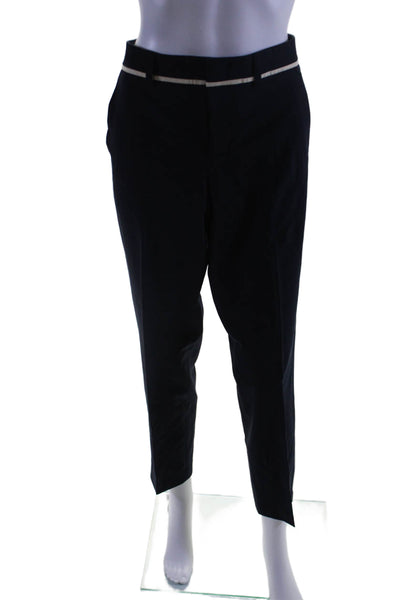 Vince Womens Zipper Fly Mid Rise Pleated Straight Leg Pants Navy Wool Size 8