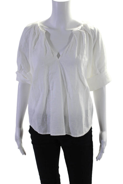 ALC Womens Linen Textured Short Sleeve V-neck Lined Blouse White Size 0