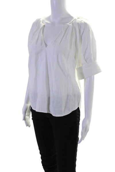 ALC Womens Linen Textured Short Sleeve V-neck Lined Blouse White Size 0