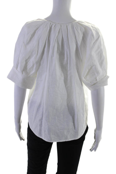 ALC Womens Linen Textured Short Sleeve V-neck Lined Blouse White Size 0