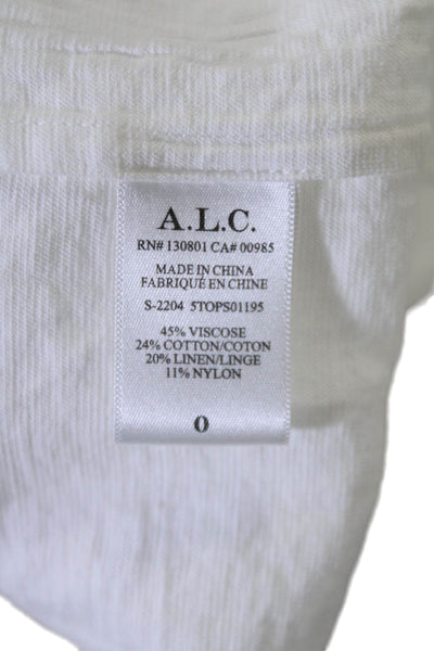 ALC Womens Linen Textured Short Sleeve V-neck Lined Blouse White Size 0