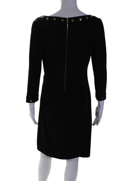 Tahari Womens Black Studded Drape Detail Boat Neck Long Sleeve Dress Size 6