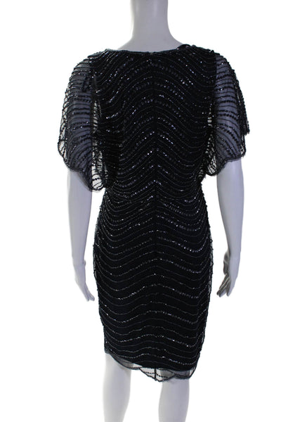 Adrianna Papell Womens Navy Sequins Detail Scoop Neck Short Sleeve Dress Size 8