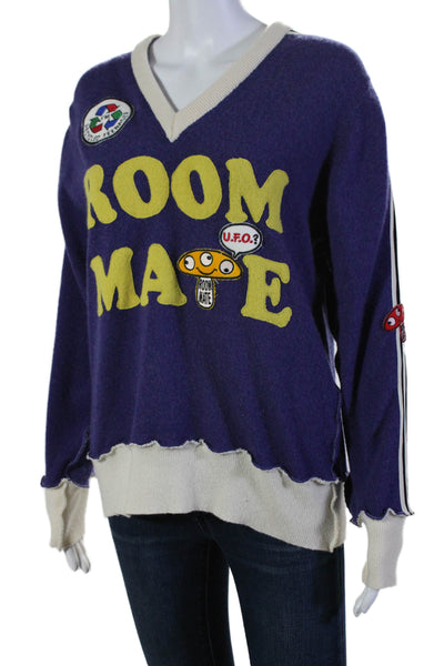 A Love Movement Womens Cashmere Long Sleeves V Neck Sweater Purple Size Small