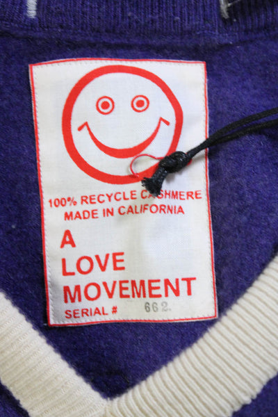 A Love Movement Womens Cashmere Long Sleeves V Neck Sweater Purple Size Small