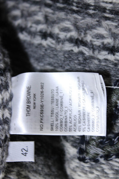 Thom Browne Womens Embroidered Cardigan Sweater Gray White Wool Size EUR 42