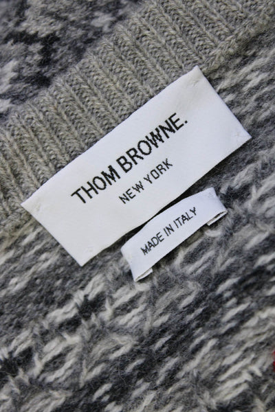 Thom Browne Womens Embroidered Cardigan Sweater Gray White Wool Size EUR 42