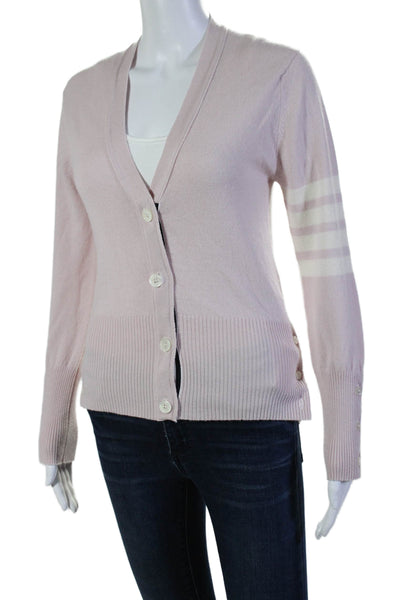 Thom Browne Womens Cashmere Classic V Neck Cardigan Sweater Pink Size EUR 42