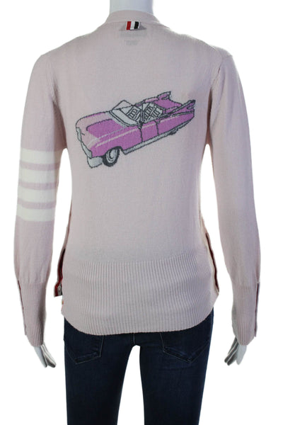 Thom Browne Womens Cashmere Classic V Neck Cardigan Sweater Pink Size EUR 42