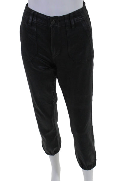 Paige Womens Zipper Fly Mid Rise Coated Mayslie Jogger Pants Black Size 27