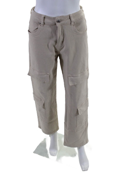 Absolu Womens Zipper Fly High Rise Chino Cargo Pants Beige Cotton Size 6