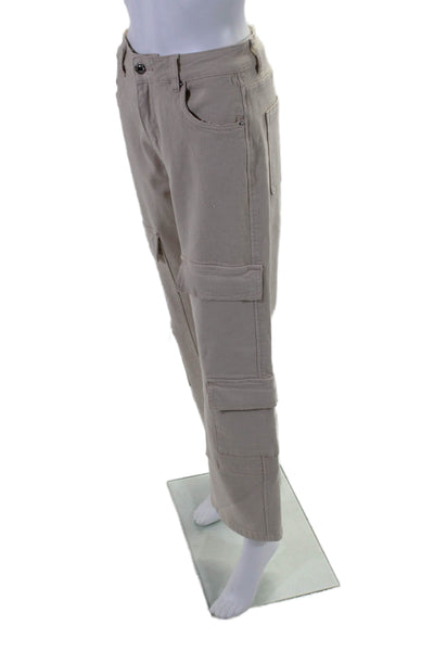 Absolu Womens Zipper Fly High Rise Chino Cargo Pants Beige Cotton Size 6