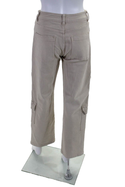 Absolu Womens Zipper Fly High Rise Chino Cargo Pants Beige Cotton Size 6