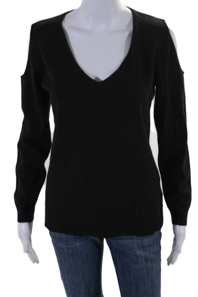 Notshy Womens Long Sleeve V Neck Cashmere Cold Shoulder Sweater Black Medium