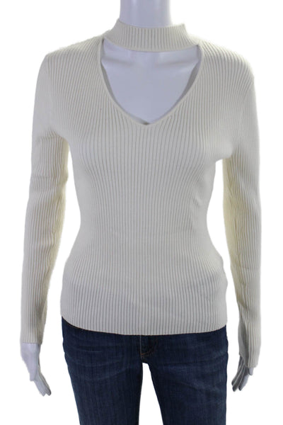 Generation Love Womens Long Sleeve Ribbed Keyhole Top White Size Small