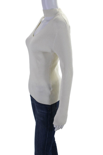 Generation Love Womens Long Sleeve Ribbed Keyhole Top White Size Small