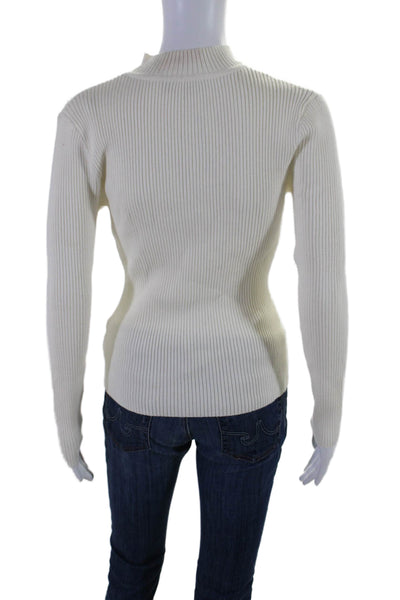 Generation Love Womens Long Sleeve Ribbed Keyhole Top White Size Small