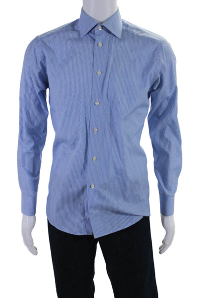 Eton Mens Button Up Long Sleeve Collared Slim Dress Shirt Blue Cotton Size 15