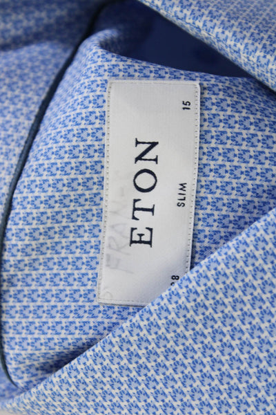 Eton Mens Button Up Long Sleeve Collared Slim Dress Shirt Blue Cotton Size 15