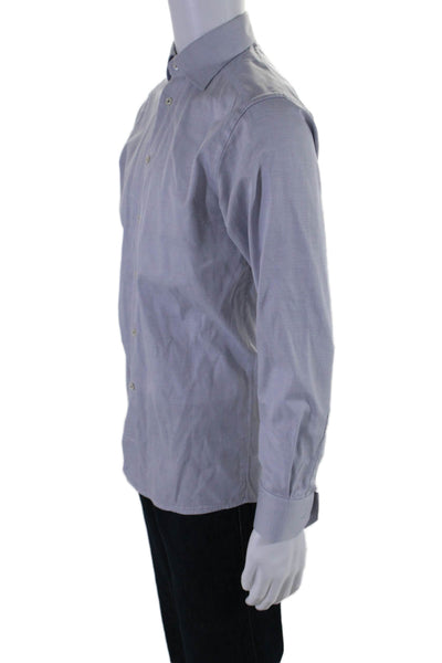 Eton Mens Button Front Long Sleeve Collared Slim Dress Shirt Blue Cotton Size 15